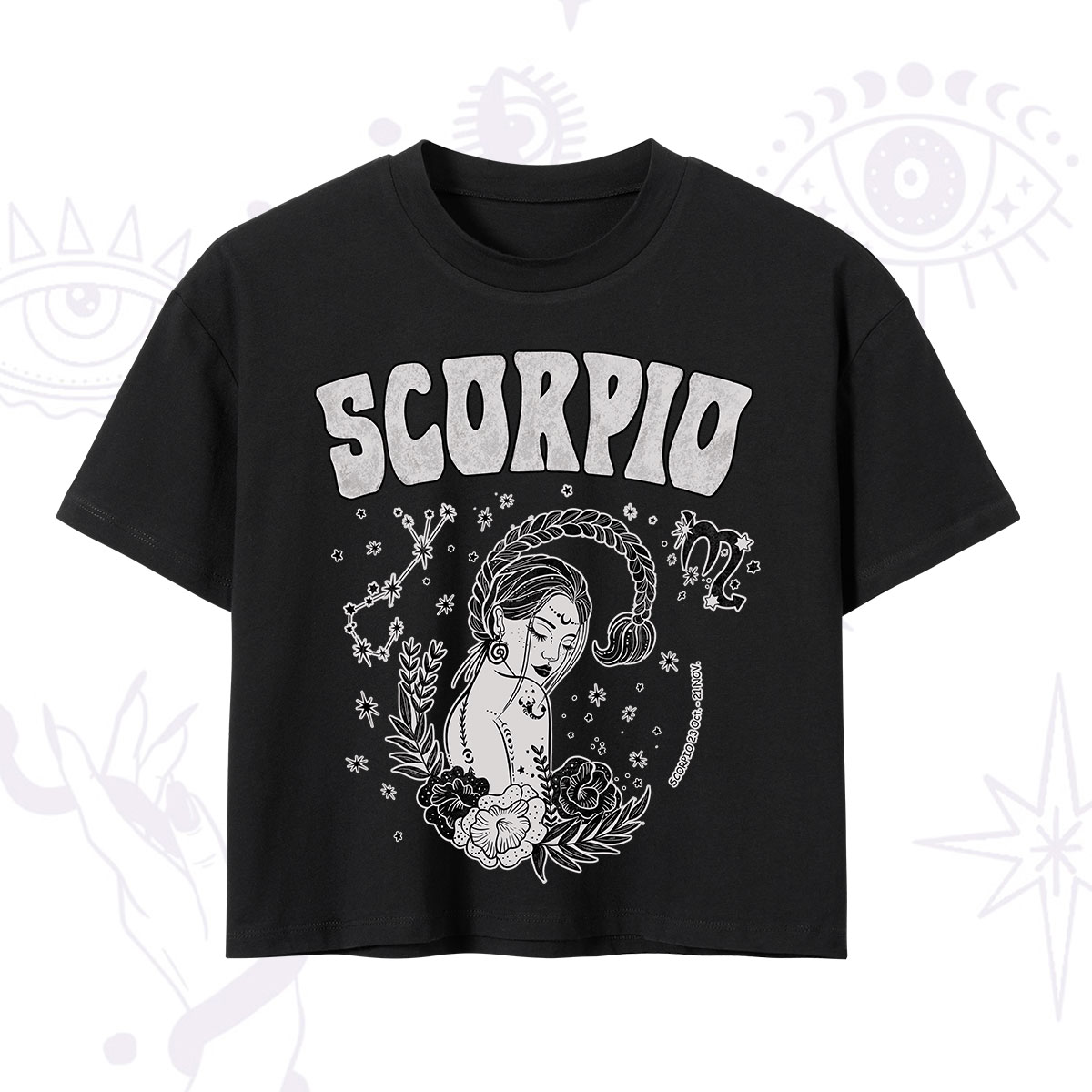 Purplehecate Scorpio Zodiac Glyphs Crop T-Shirt 