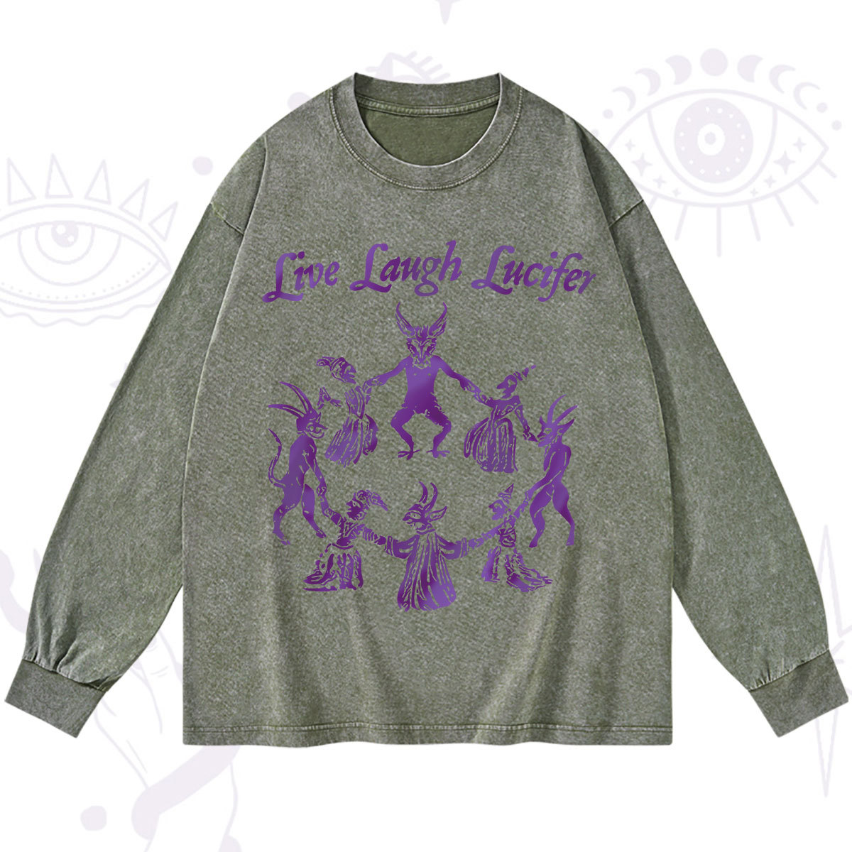 Purplehecate Live Laugh Lucifer Satanic Washed Long Sleeve Shirt