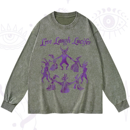 Purplehecate Live Laugh Lucifer Satanic Washed Long Sleeve Shirt
