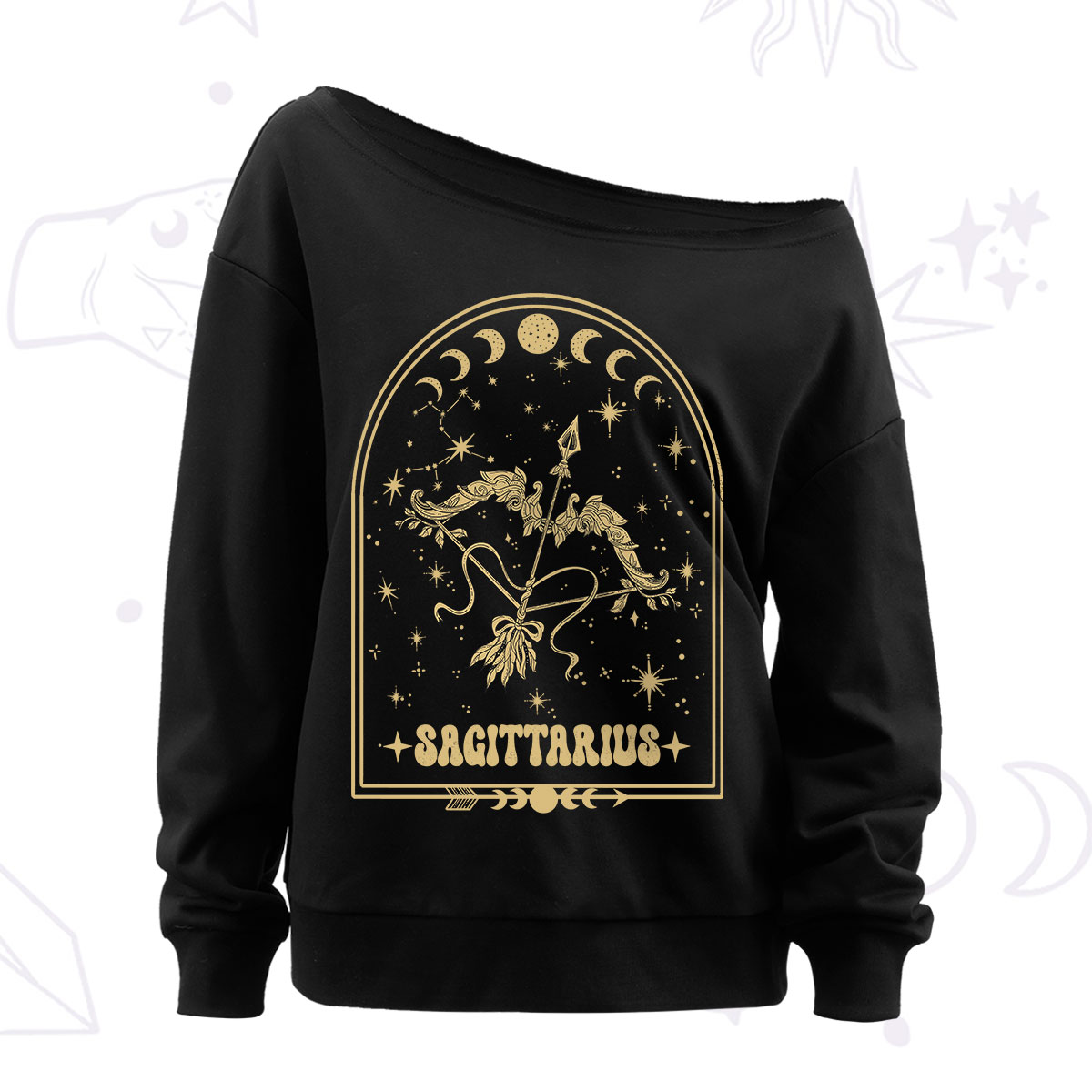 Purplehecate Zodiac Sagittarius Under the Stars Off The Shoulder Sweatshirt