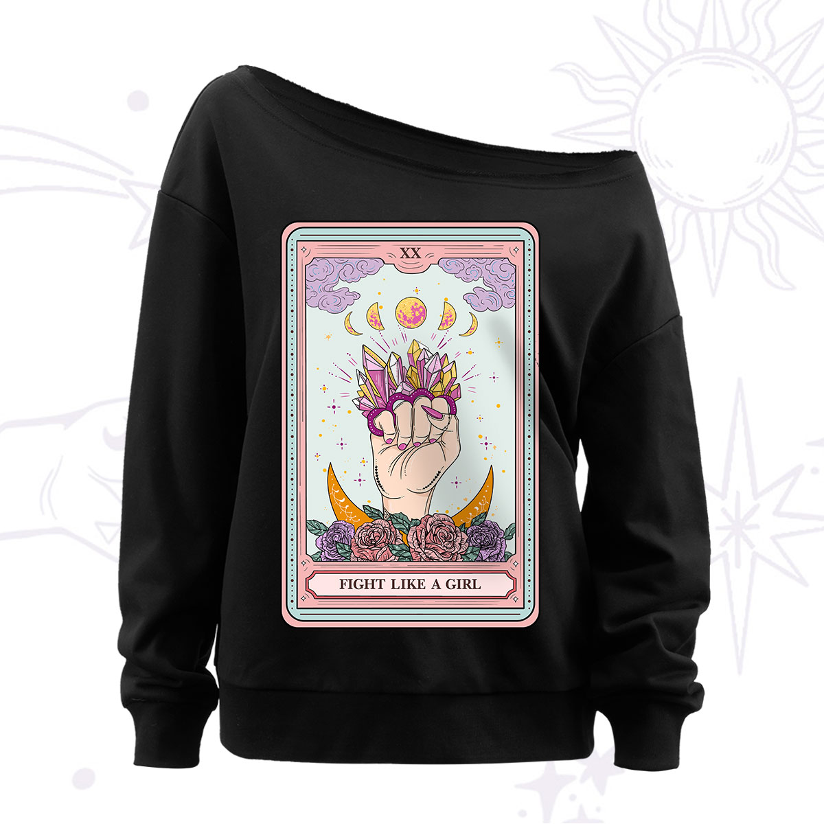 Purplehecate The Fight Like A Girl Tarot Off The Shoulder Sweatshirt