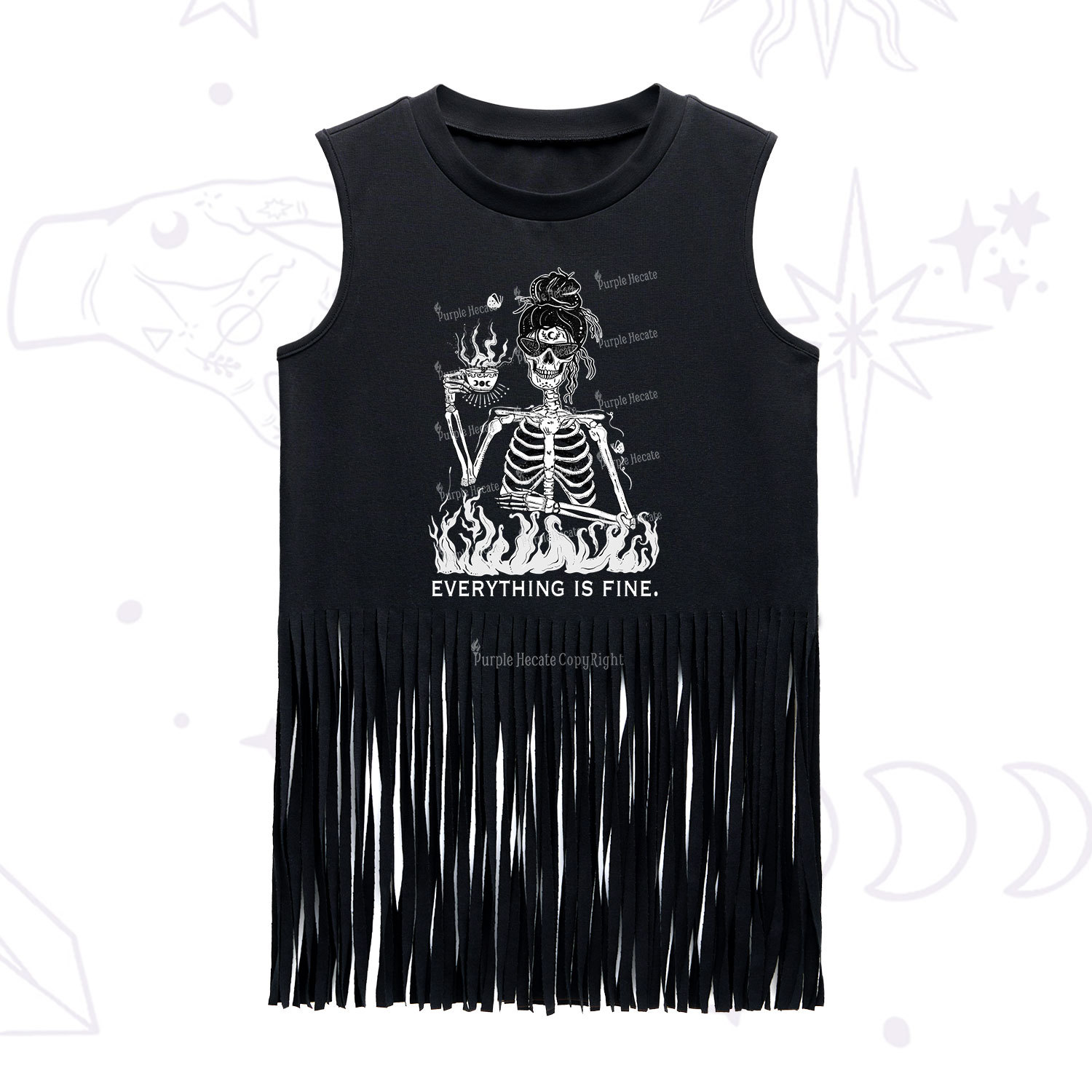 Purplehecate Everything Is Fine Fringe Tank Top