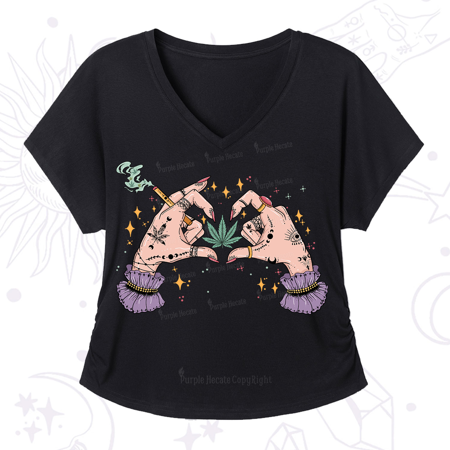 Purplehecate You're Never Alone If You Have Weed V-Neck T-Shirt