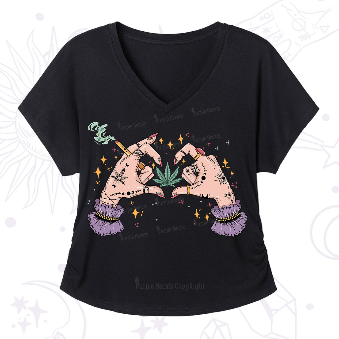 Purplehecate You're Never Alone If You Have Weed V-Neck T-Shirt