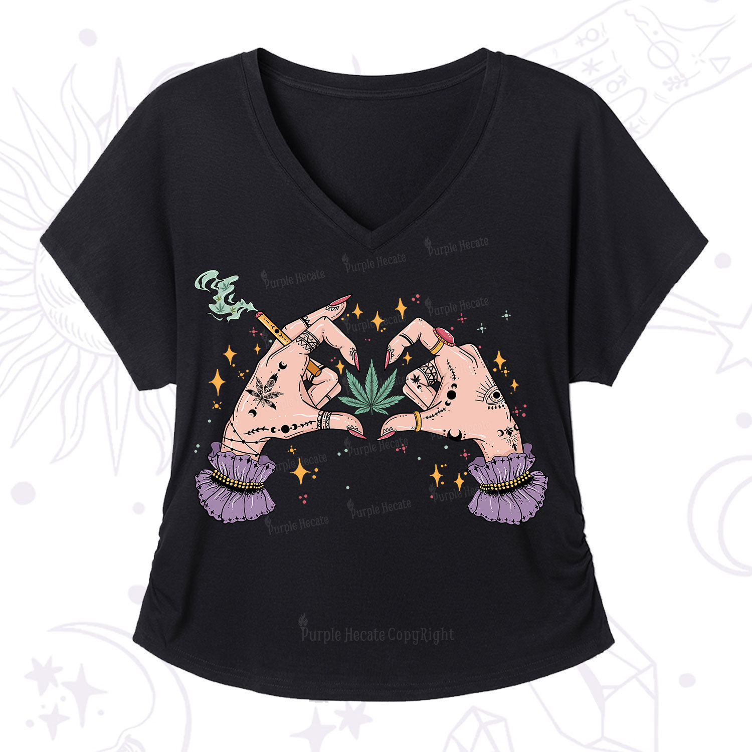 Purplehecate You're Never Alone If You Have Weed V-Neck T-Shirt