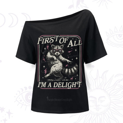 Purplehecate First Of All I'm A Delight Racoon One Shoulder T-Shirt