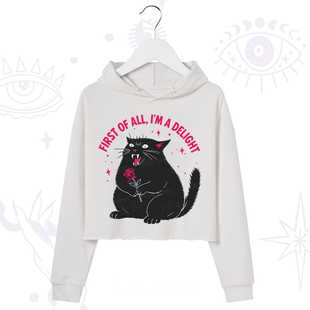 Purplehecate First Of All I'm A Delight Cat Crop Hoodie