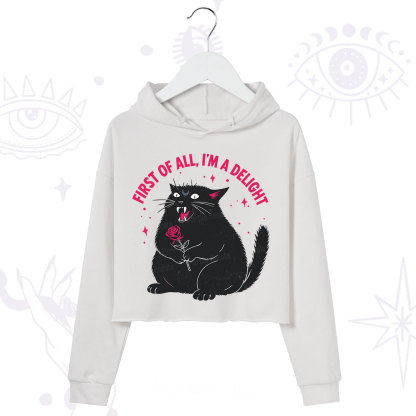 Purplehecate First Of All I'm A Delight Cat Crop Hoodie