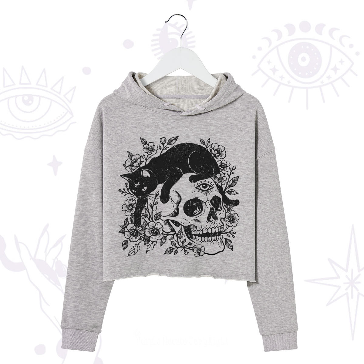 Purplehecate Black Cats In A Skull Crop Hoodie