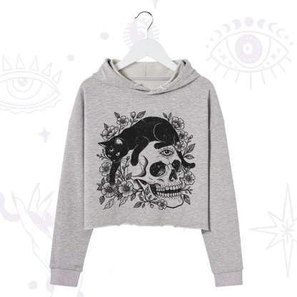 Purplehecate Black Cats In A Skull Crop Hoodie