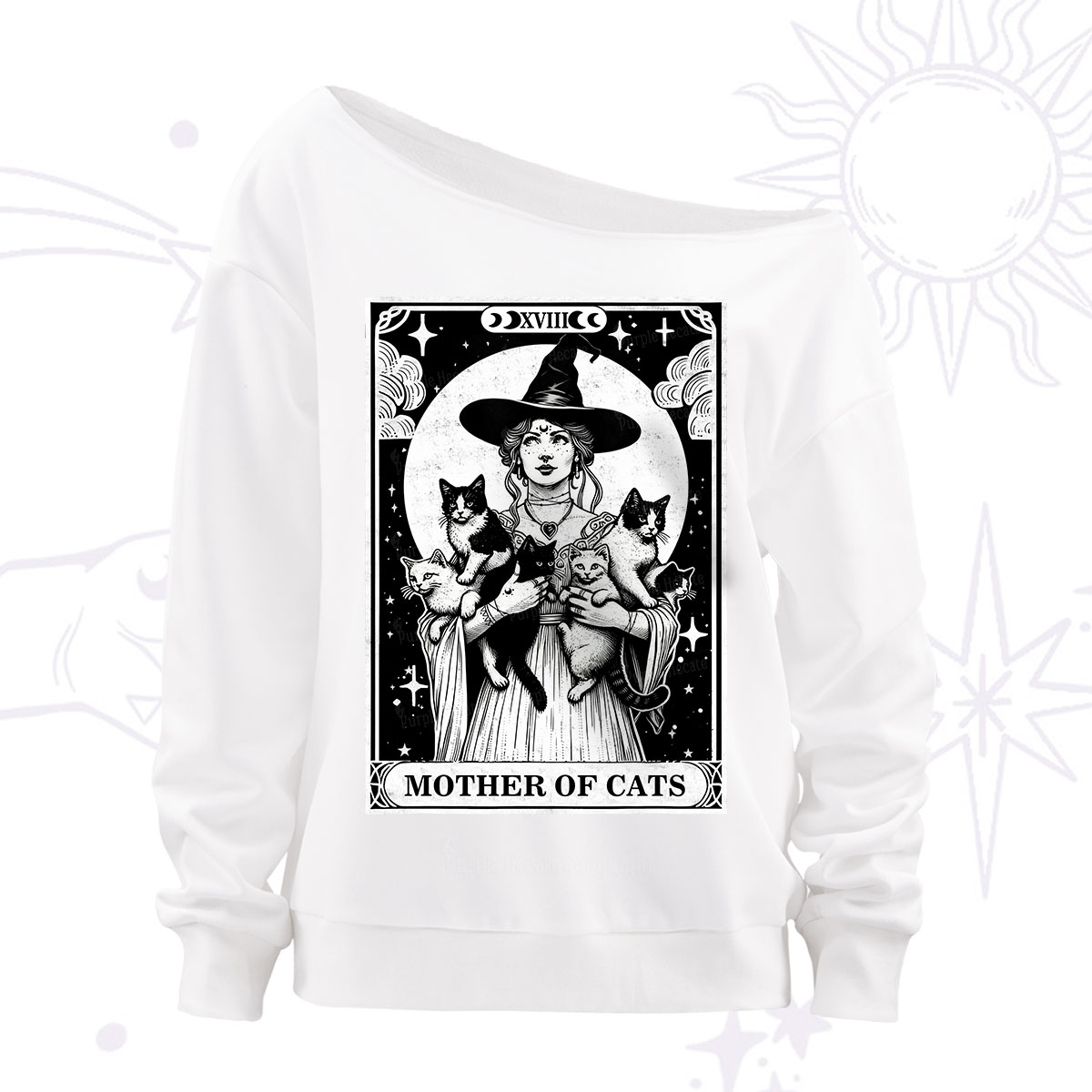 Purplehecate The Mother of Cats Tarot Off The Shoulder Sweatshirt