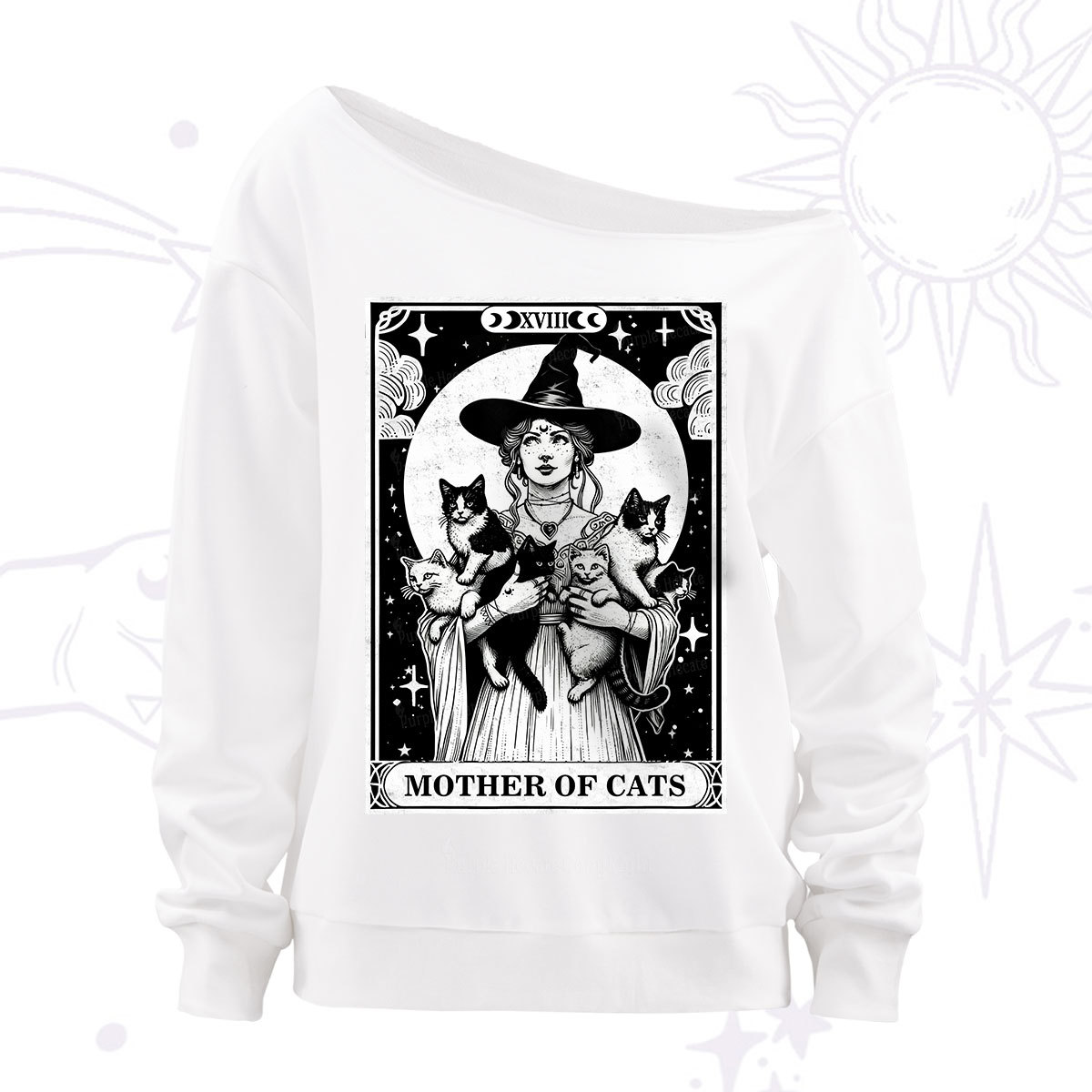 Purplehecate The Mother of Cats Tarot Off The Shoulder Sweatshirt
