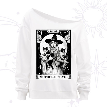 Purplehecate The Mother of Cats Tarot Off The Shoulder Sweatshirt