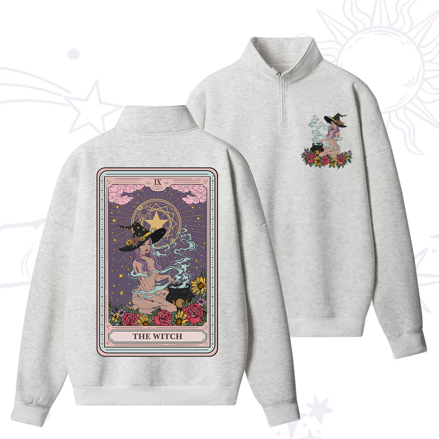 Purplehecate The Witch Tarot Zip Fleece Sweatshirt