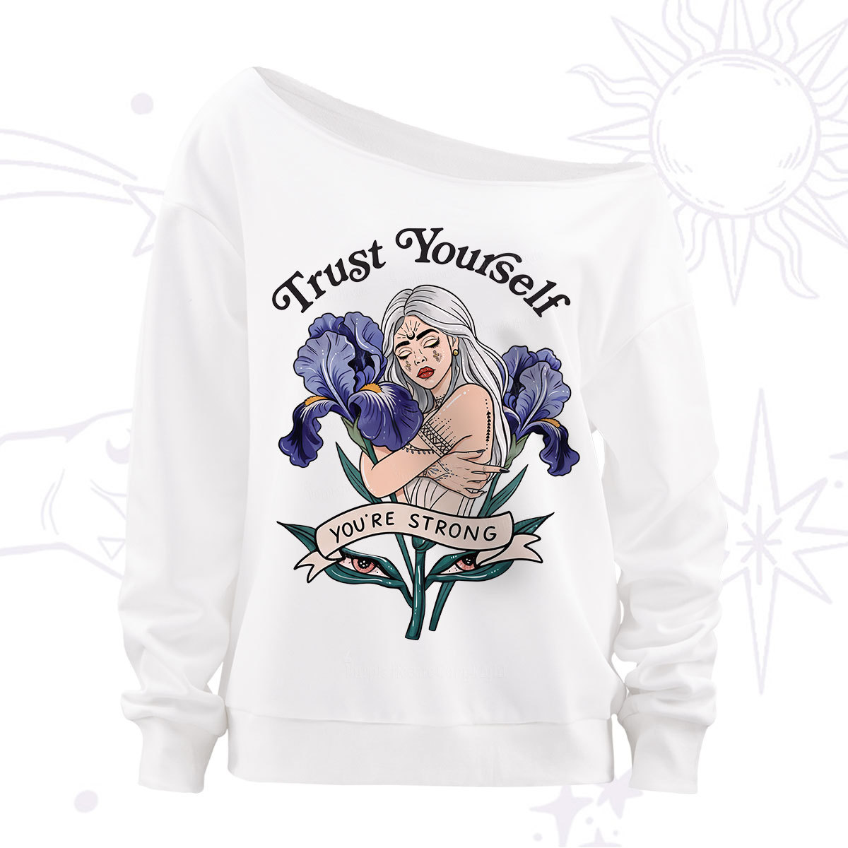 Purplehecate Trust Yourself Off The Shoulder Sweatshirt