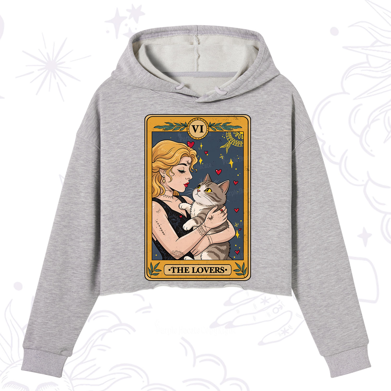Purplehecate The Lovers Tarot for Cat Lovers Crop Hoodie