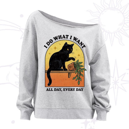 Purplehecate I Do What I Want Funny Black Cat Off The Shoulder Sweatshirt
