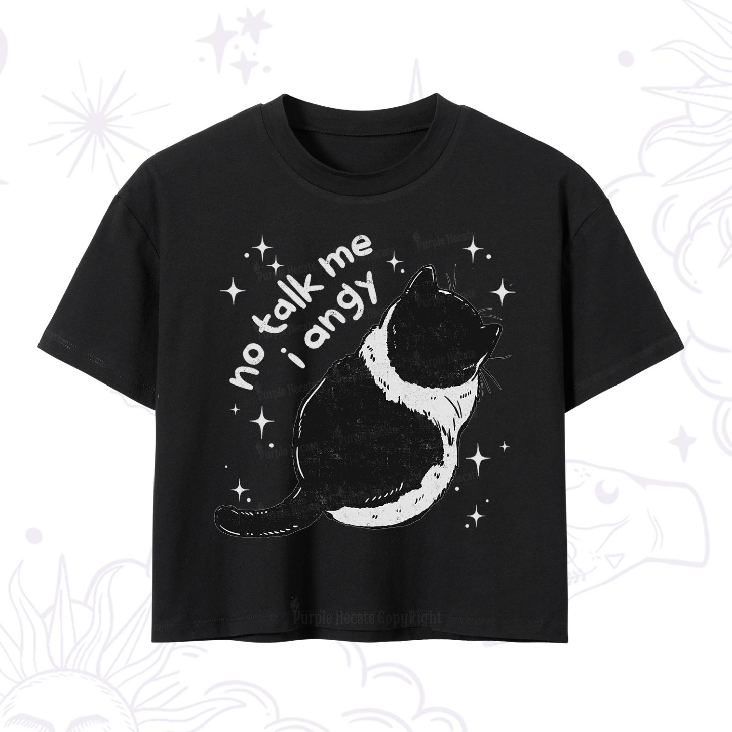 Purplehecate No Talk Me Im Angy Cat Crop T-Shirt