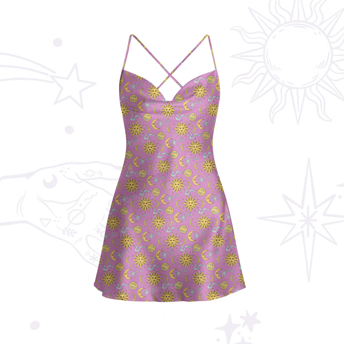 Purplehecate Magic of Sun and Moon Satin Cross Back Mini Dress