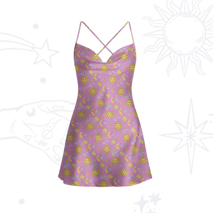 Purplehecate Magic of Sun and Moon Satin Cross Back Mini Dress