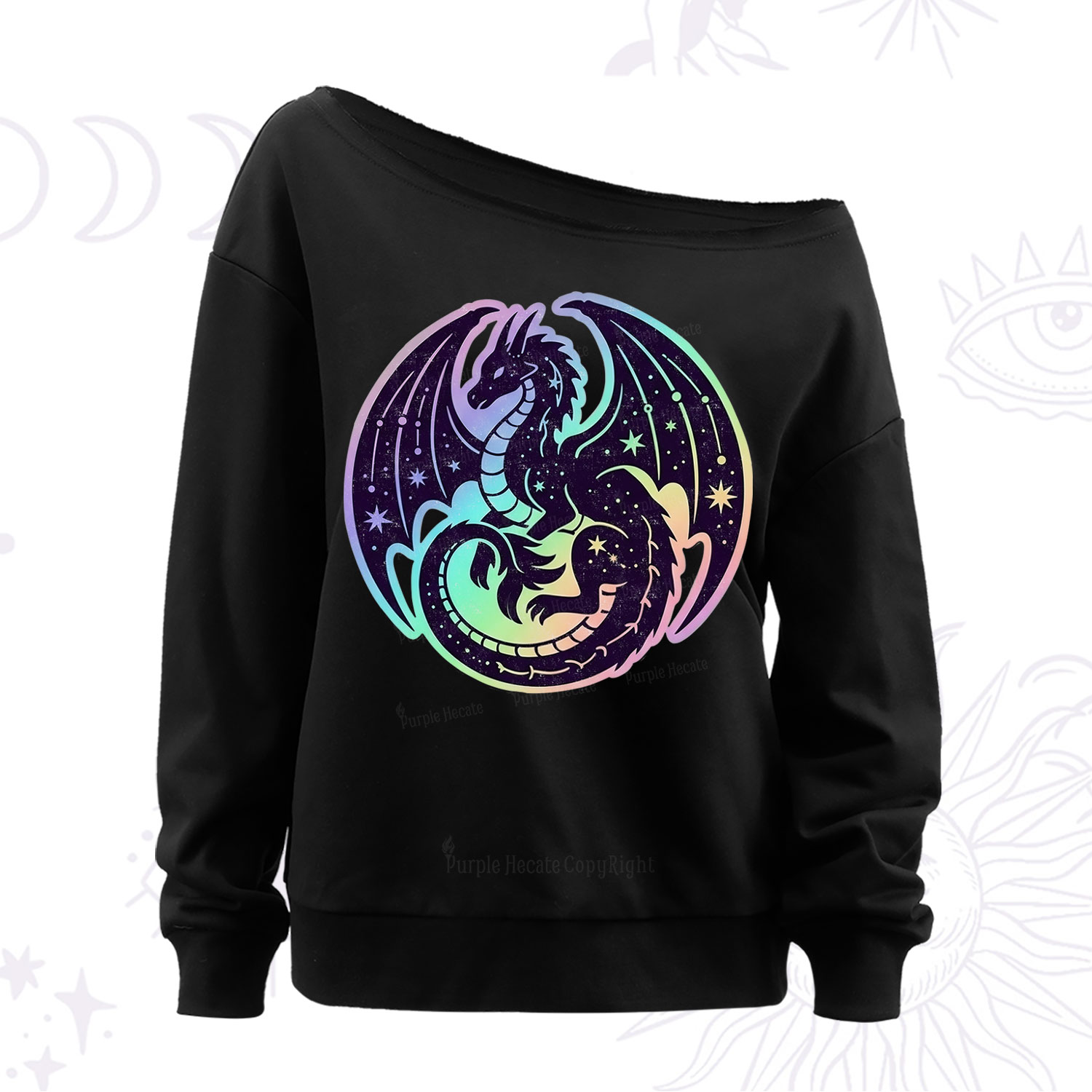 Purplehecate Cosmic Dragon Off The Shoulder Sweatshirt