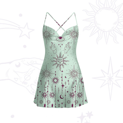 Purplehecate Solar Oracle Satin Cross Back Mini Dress
