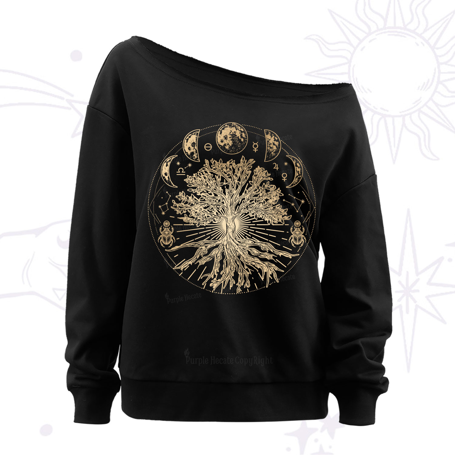 Purplehecate Tree Of Lif Off The Shoulder Sweatshirt