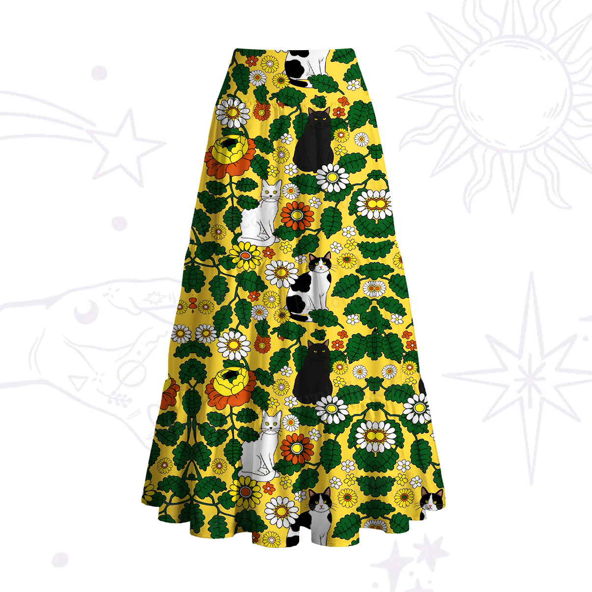 Purplehecate Daisy Cat  Garden Convertible Maxi Skirt