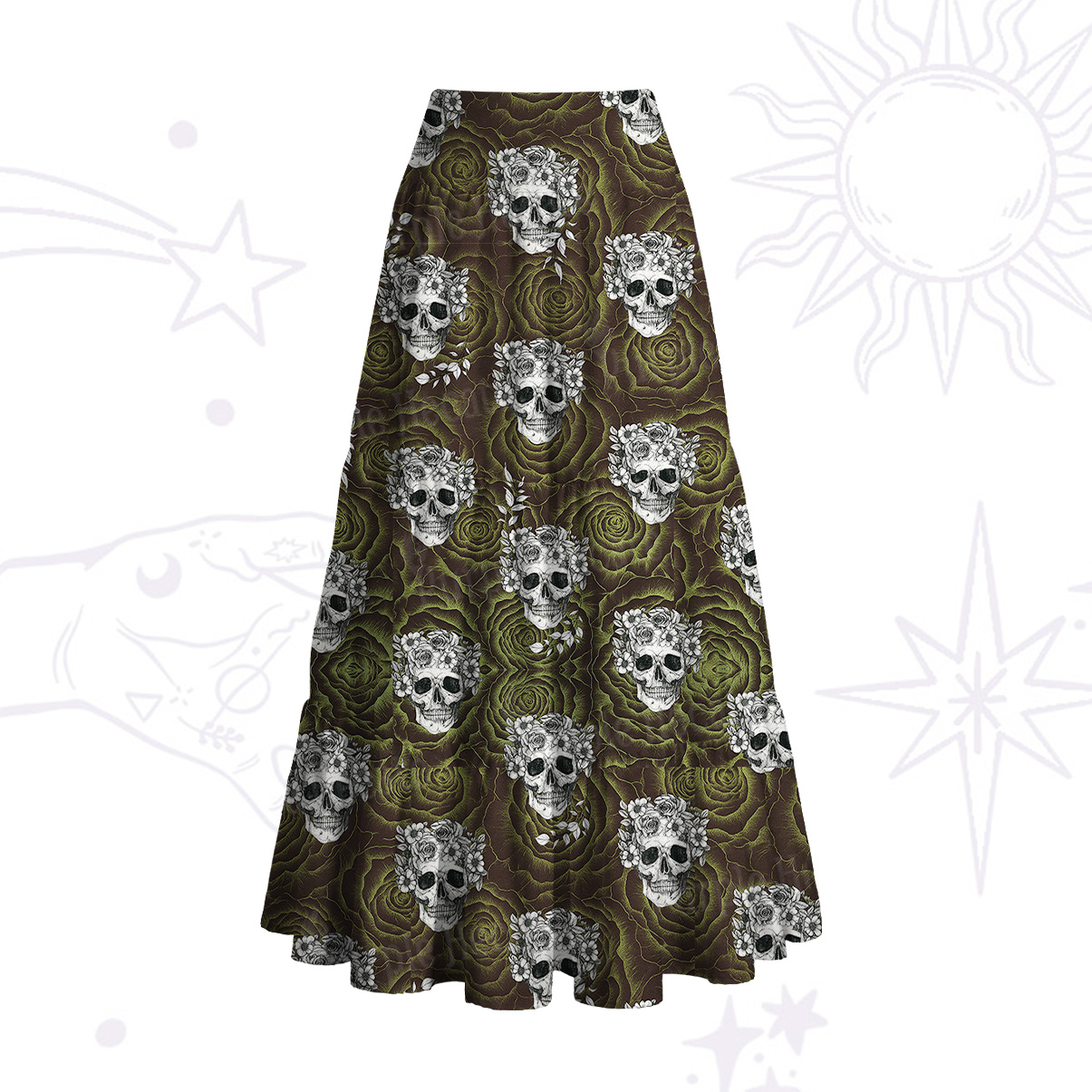 Purplehecate Rose Skull Convertible Maxi Skirt