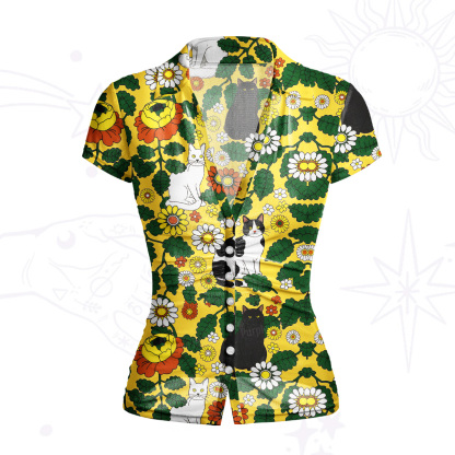 Purplehecate Daisy Cat  Garden Mesh Button Up Top