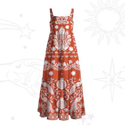 Purplehecate Mystic Peacock Garden Totem Strappy Wide Straps Maxi Dress