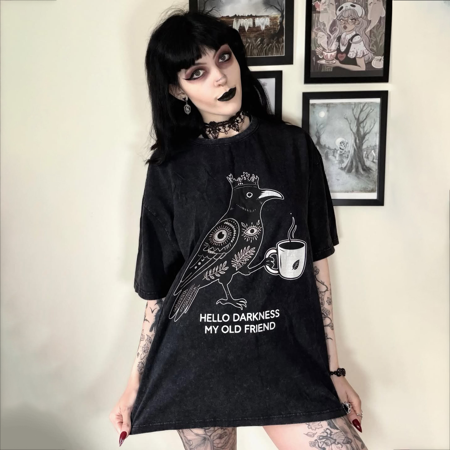 Purplehecate Hello Darkness My Old Friend Washed T-Shirt