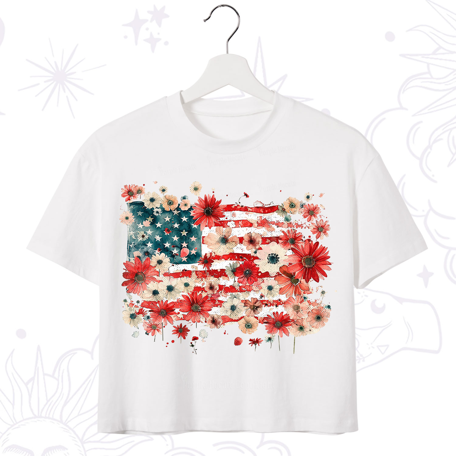Purplehecate Floral American Flag Crop T-Shirt