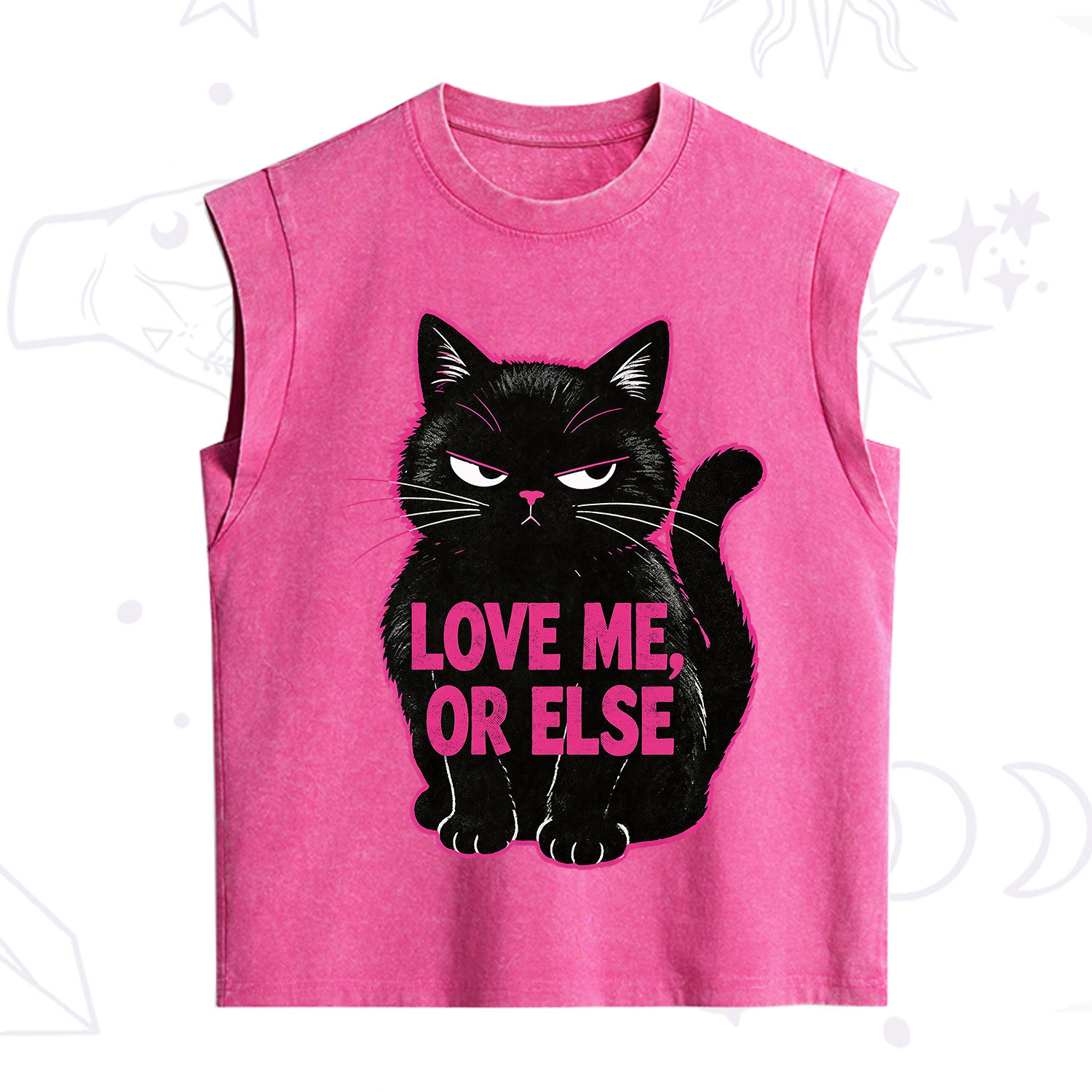 Purplehecate Grumpy Black Cat Love Me or Else Vintage Washed Tank