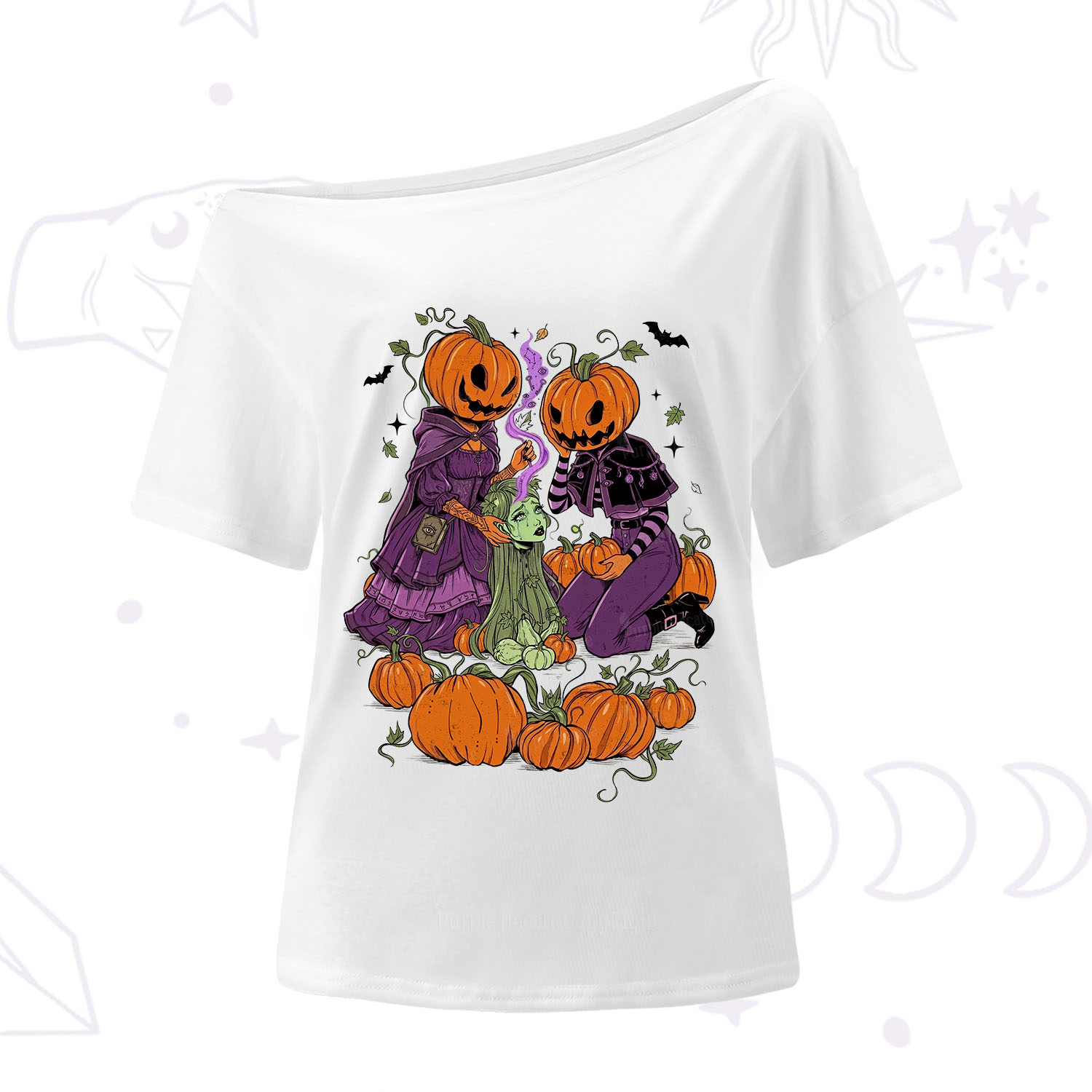 Purplehecate Spooky Witch Pumpkin Patch One Shoulder T-Shirt