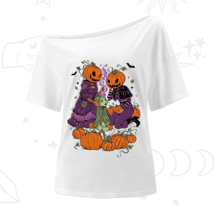 Purplehecate Spooky Witch Pumpkin Patch One Shoulder T-Shirt