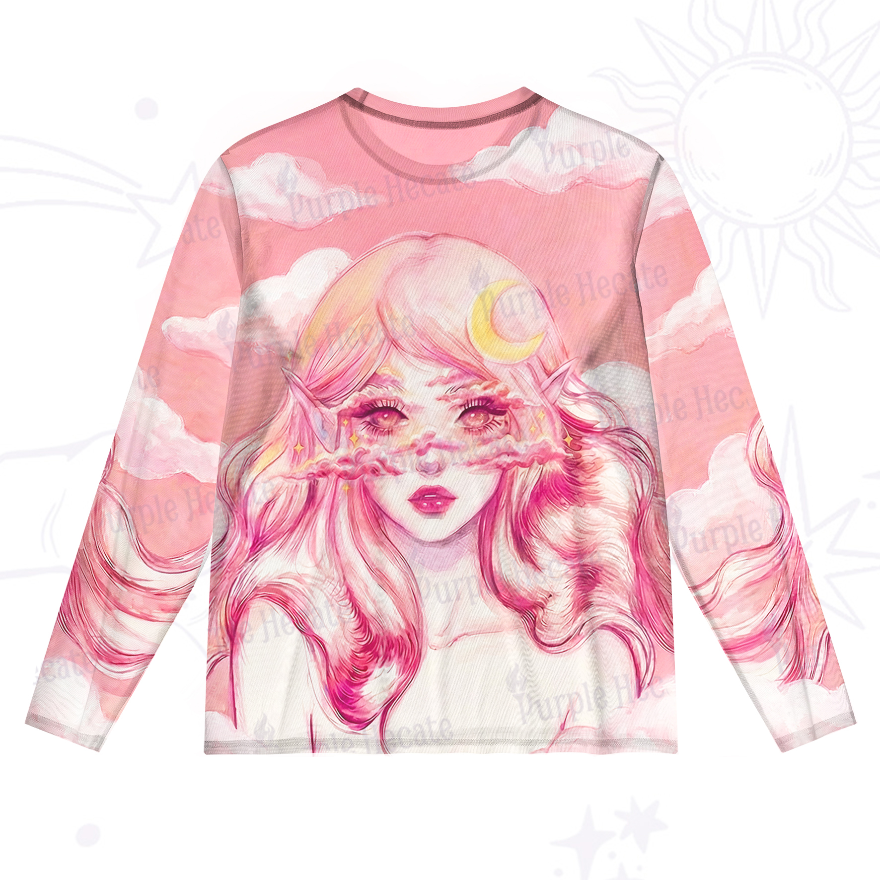 Purplehecate Pink Moon Goddess Witchy Mesh Long Sleeve Top