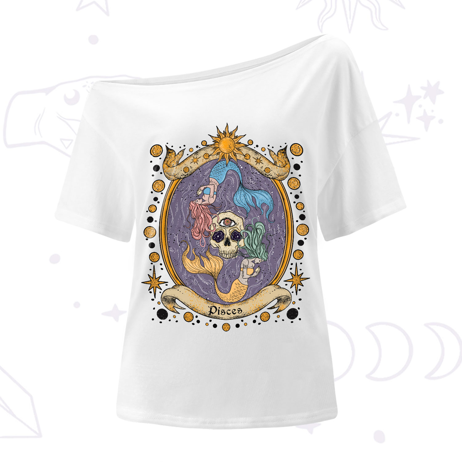 Purplehecate Celestial Pisces Zodiac One-Shoulder T-Shirt