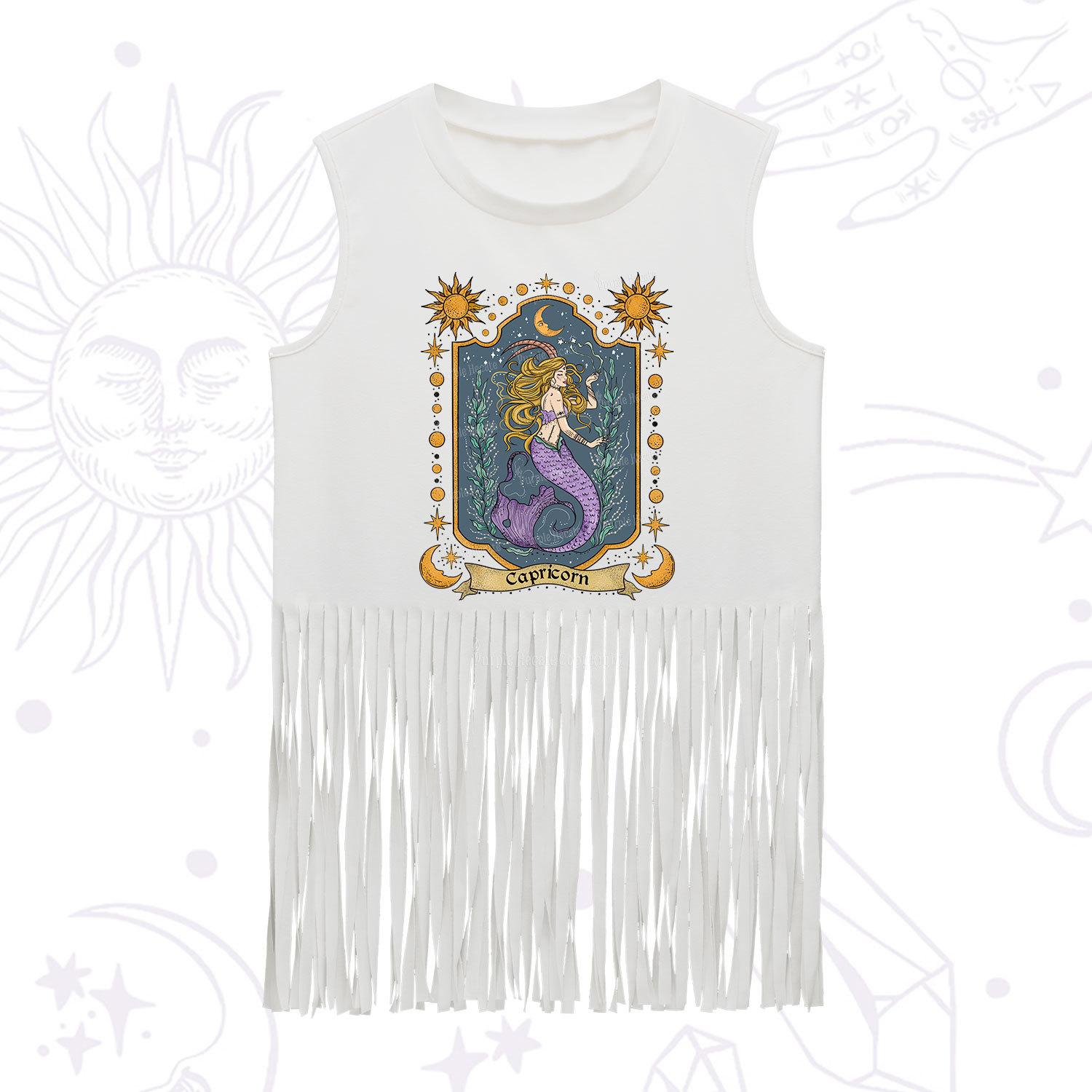 Purplehecate Capricorn Zodiac Fringe Tank Top