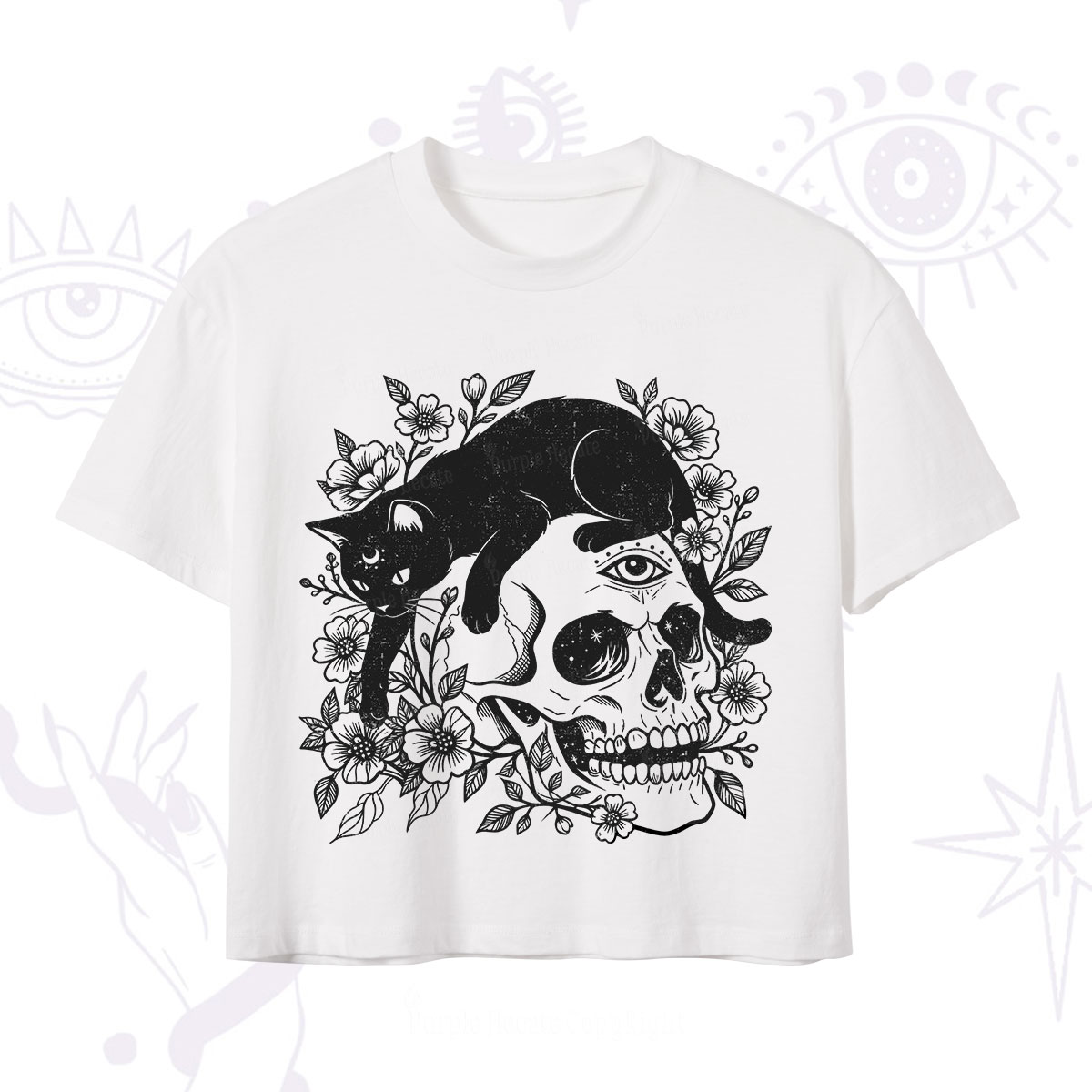 Purplehecate Black Cats In A Skull Crop T-Shirt