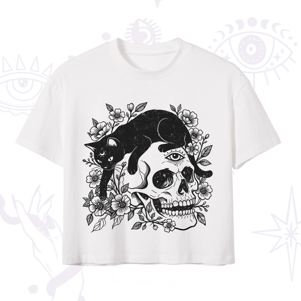 Purplehecate Black Cats In A Skull Crop T-Shirt