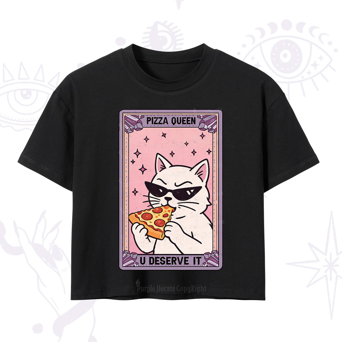 Purplehecate The Pizza Queen Cat Tarot Crop T-Shirt
