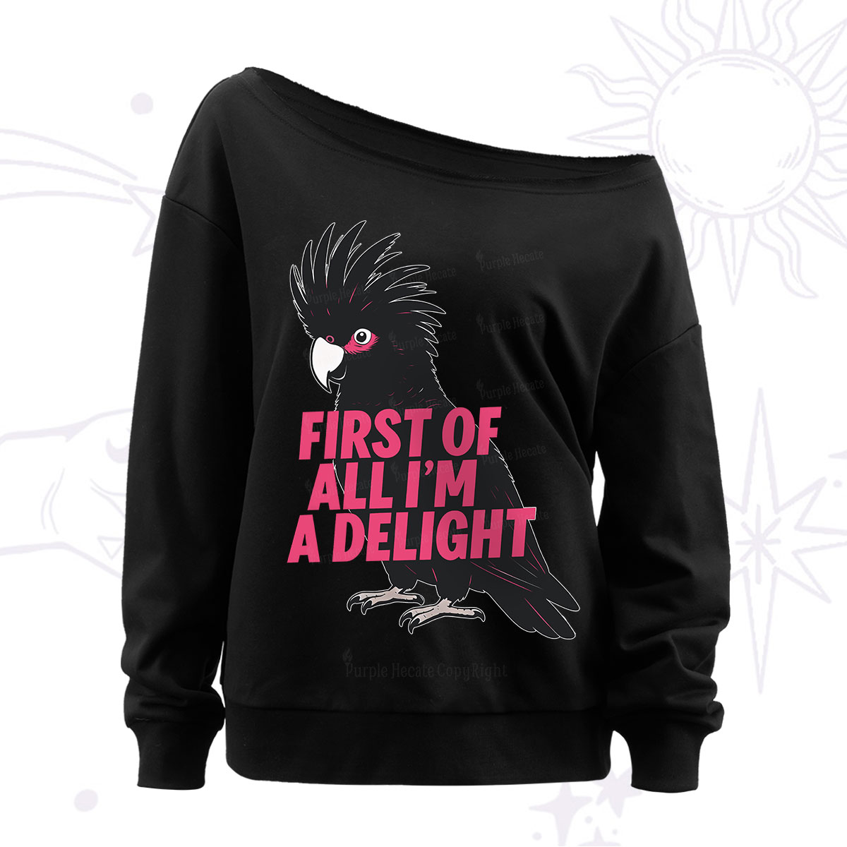 Purplehecate First Of All I'm A Delight Parrot Off The Shoulder Sweatshirt