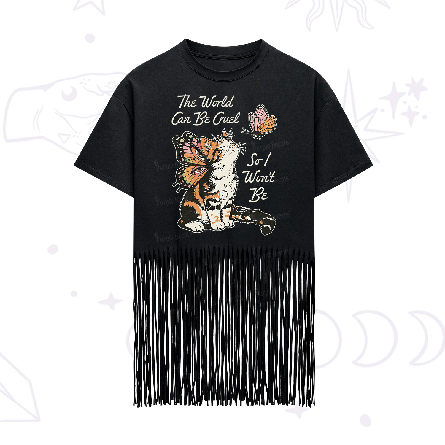 Purplehecate The World Can Be Cruel So I Won't Be Fringe Hem T-Shirt