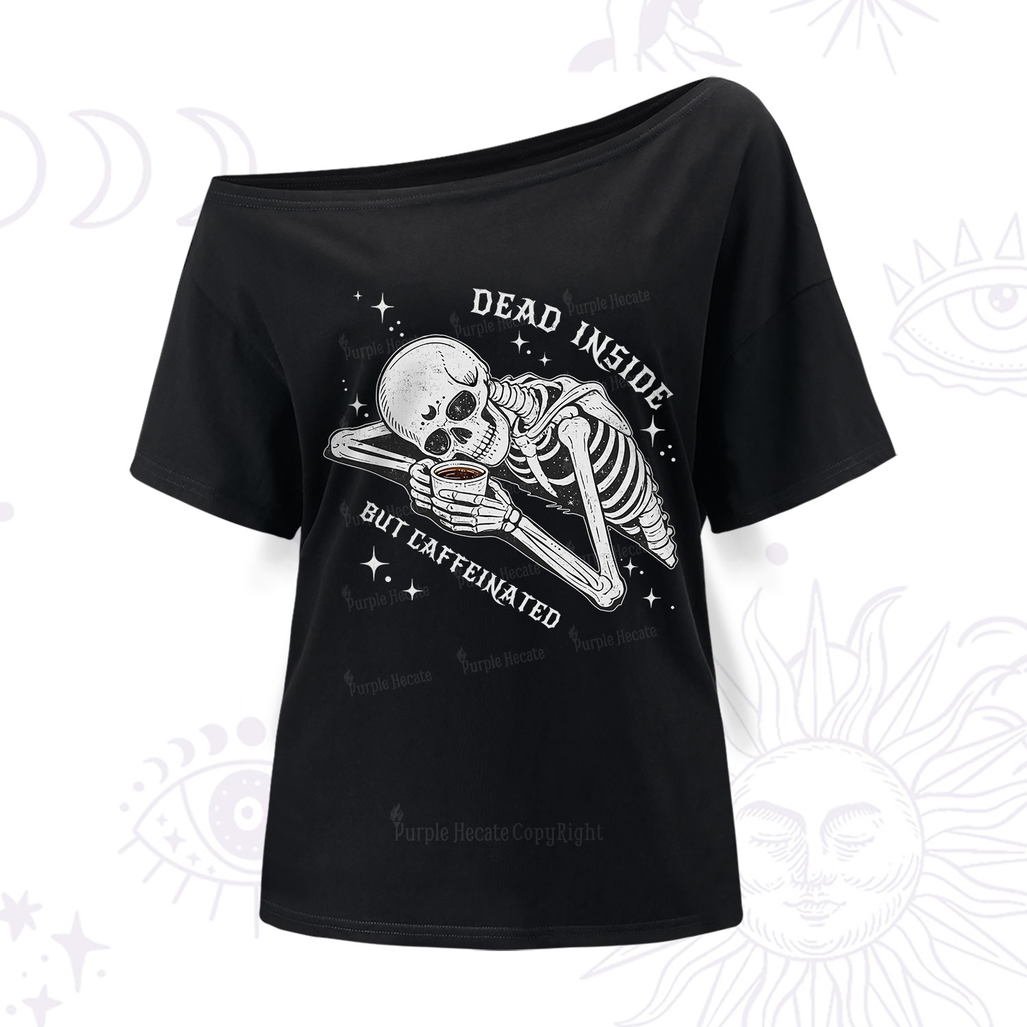 Purplehecate Dead Inside But Caffeinated One Shoulder T-Shirt