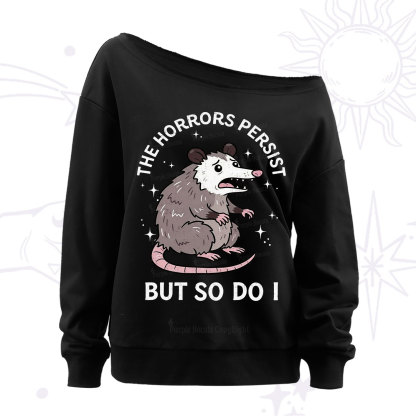 Purplehecate The Horrors Persist But So Do I Opossum Off The Shoulder Sweatshirt