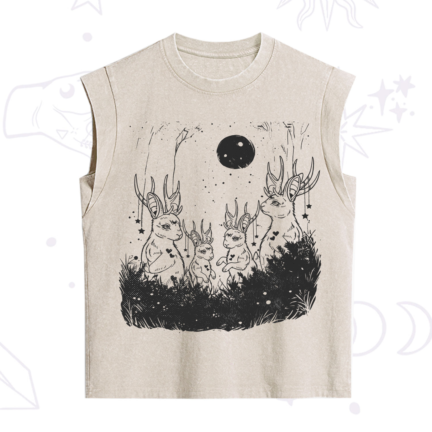 Purplehecate Moonlit Antler Bunny Vintage Washed Tank