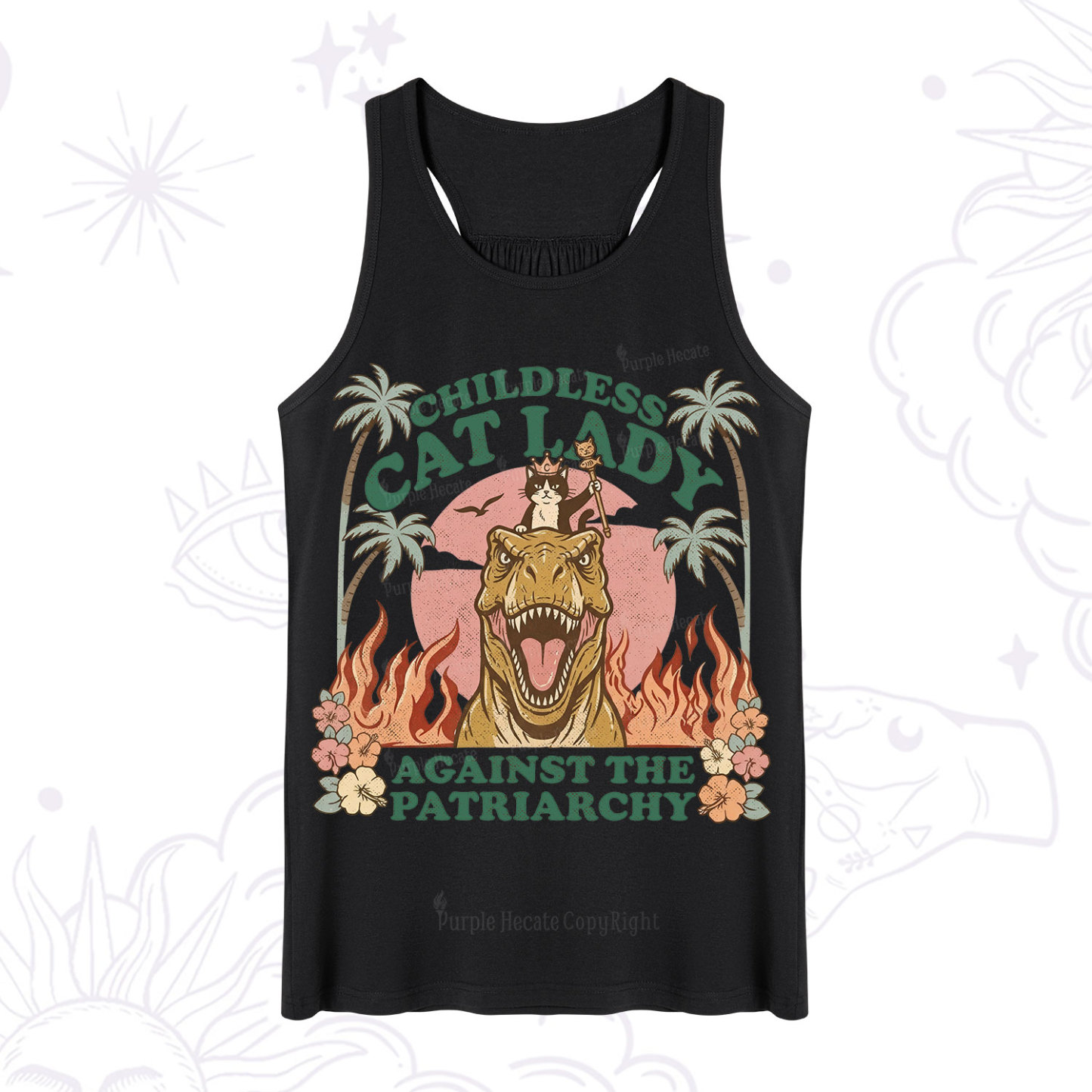Purplehecate Childless Cat Lady Burn the Patriarchy Tank