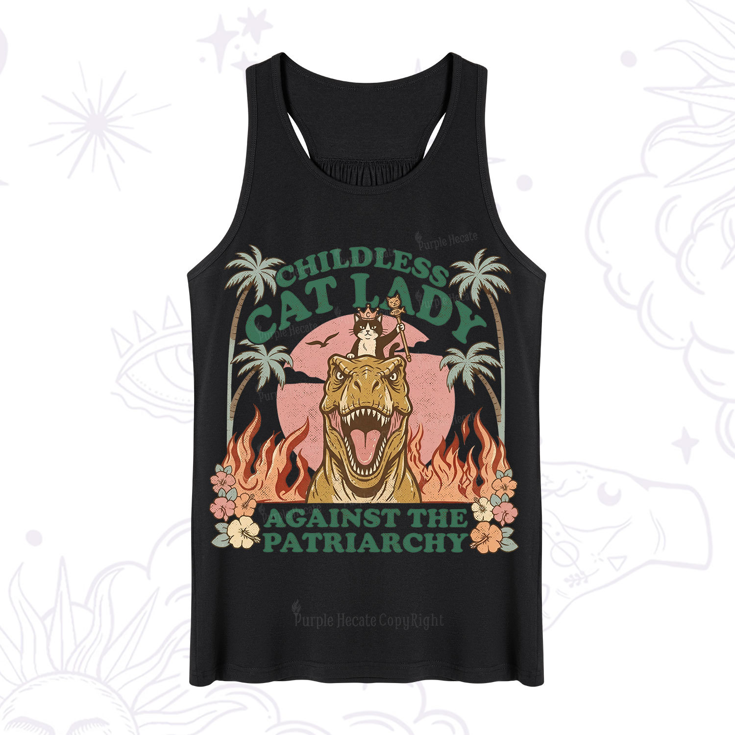 Purplehecate Childless Cat Lady Burn the Patriarchy Tank