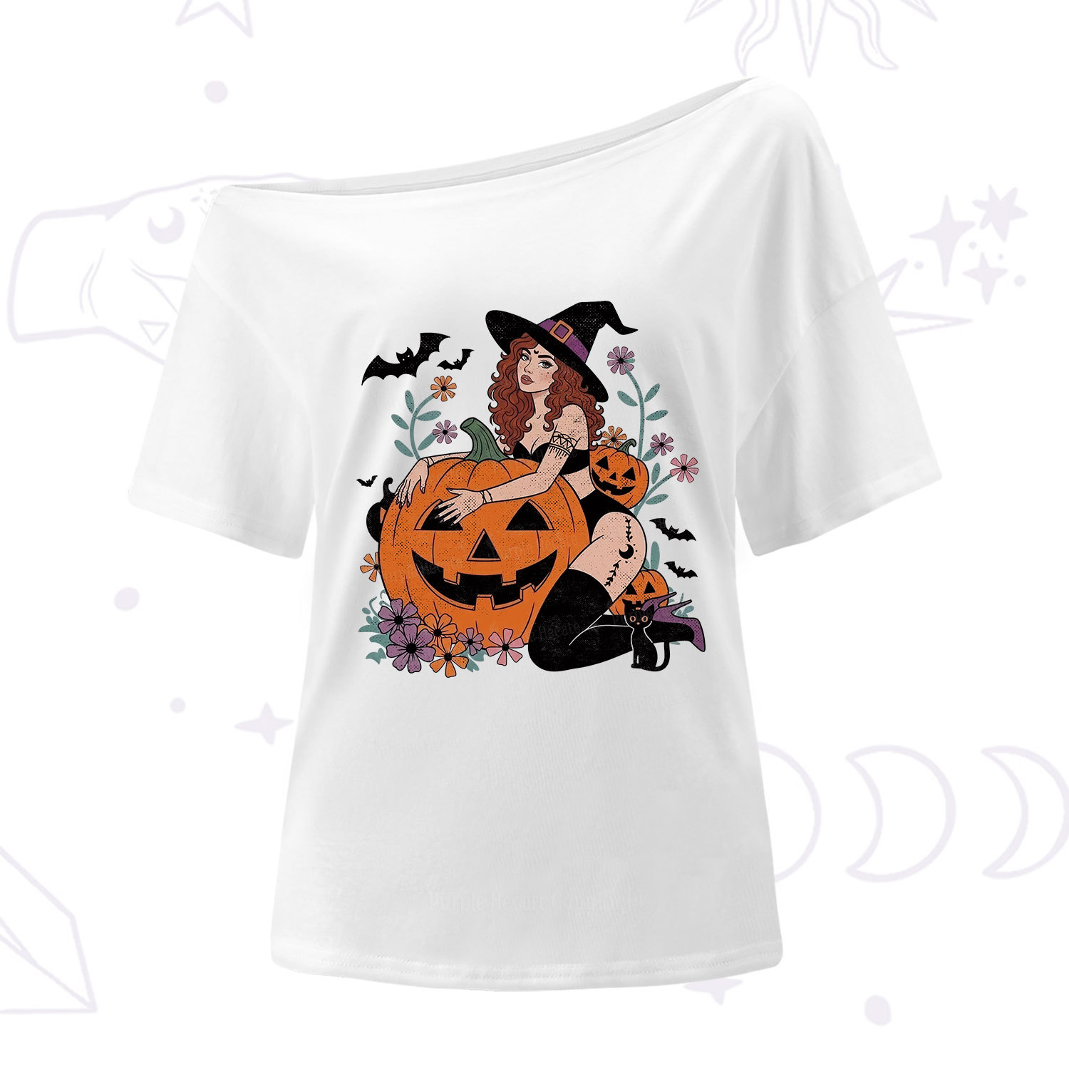 Purplehecate Enchanting Pumpkin Witch Halloween One Shoulder T-Shirt